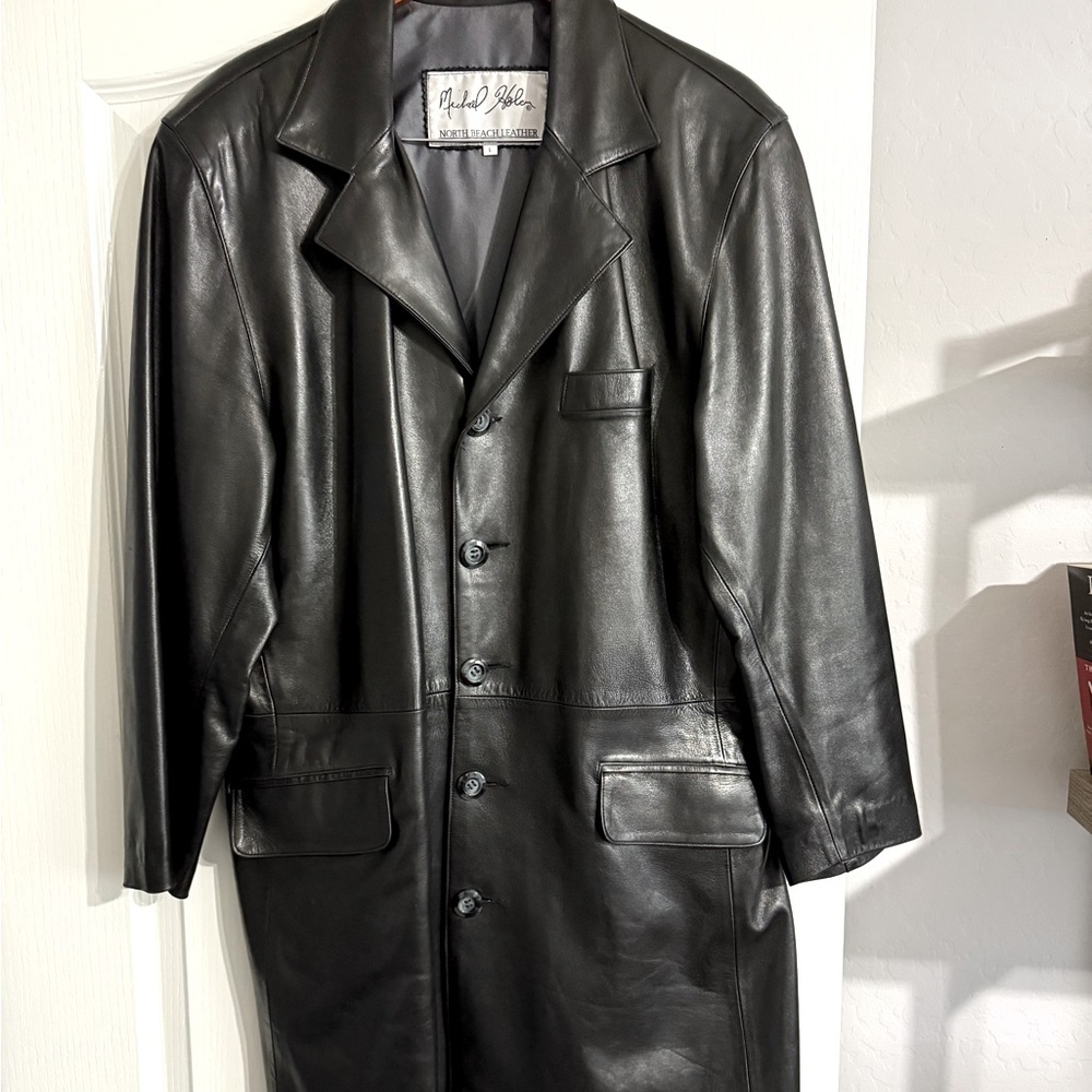 North Beach Leather black leather lined trenchcoat